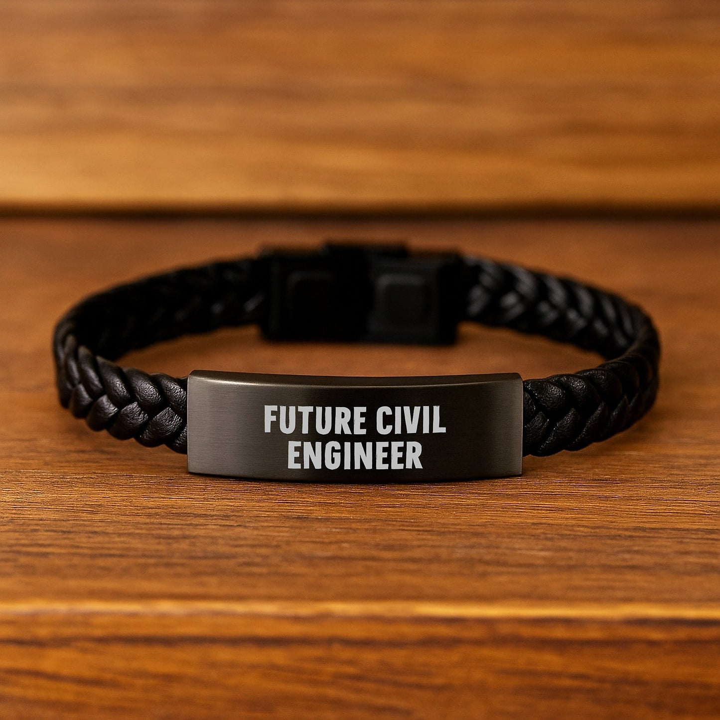 Funny Civil Engineer Gifts for Him - Interlaced Leather Bracelet with Engraved Stainless Steel for Graduation, Gifts from Friends to Future Civil Engineer - Victory Thru Vision