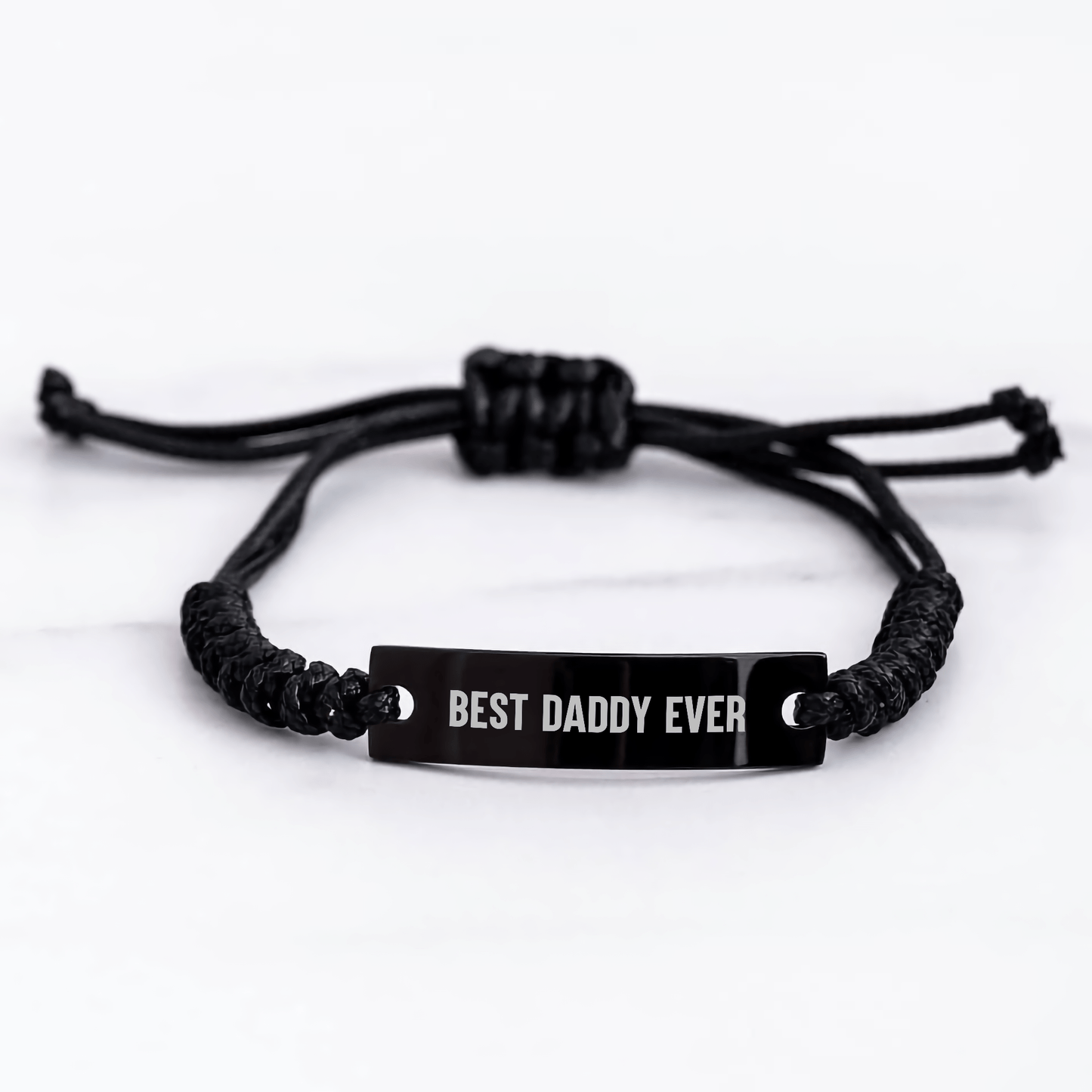 Funny Daddy Gifts from Men, Unique Best Daddy Ever Rope Bracelet for Father's Day, Adjustable Black Stainless Steel with Interlaced Rope - Victory Thru Vision