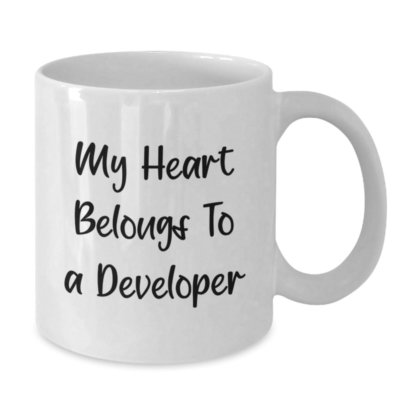Funny Developer Gifts from Friends for Him - My Heart Belongs To A Developer White Coffee Mug, 11oz or 15oz, Ceramic, Microwave and Dishwasher Safe Birthday Unique Gifts - Victory Thru Vision