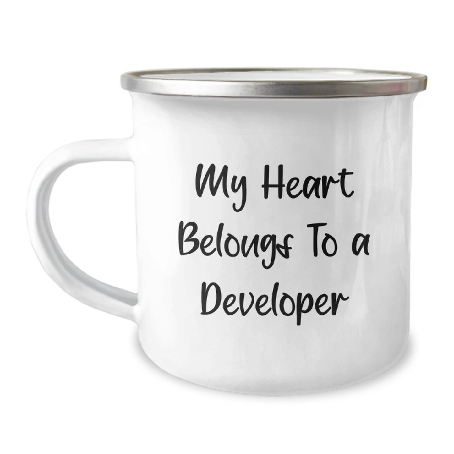 Funny Developer Gifts from Friends - My Heart Belongs To A Developer, Camping Mug for Birthday - Victory Thru Vision