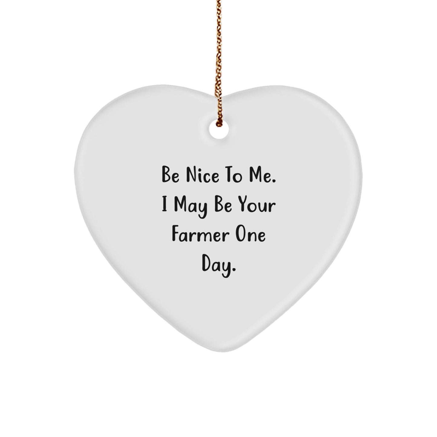 Funny Farmer Gifts - Be Nice To Me. I May Be Your Farmer One Day. Heart Ornament, Gifts from Friends, Gifts for Farmer - Victory Thru Vision