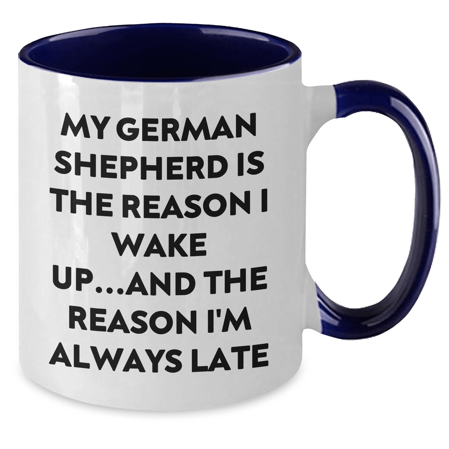 Funny German Shepherd dog lover two-tone coffee mug with humorous quote for men