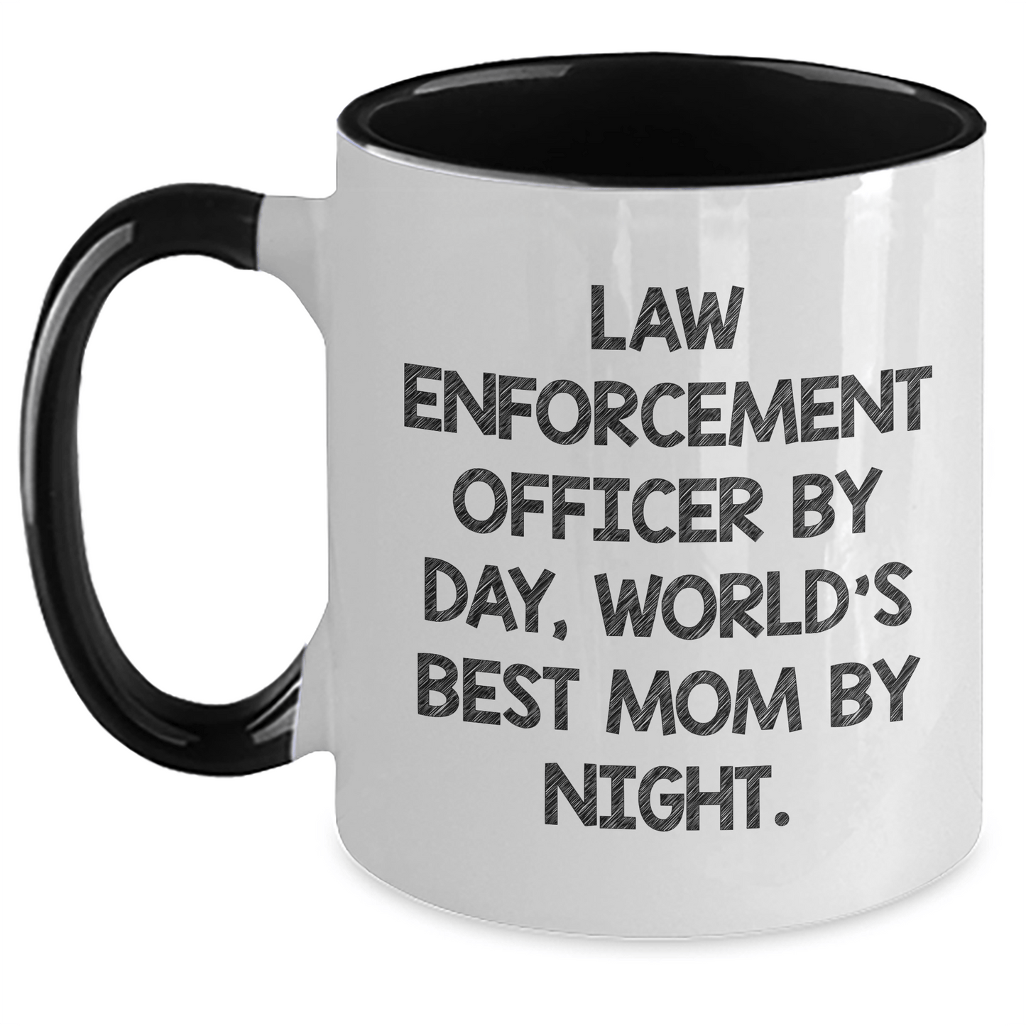 Funny Law Enforcement Officer Gifts - 'Law Enforcement Officer By Day, World's Best Mom By Night.' Two Tone Coffee Mug for Father's Day - Gifts from Mom, Gifts for Law Enforcement Officer - Victory Thru Vision