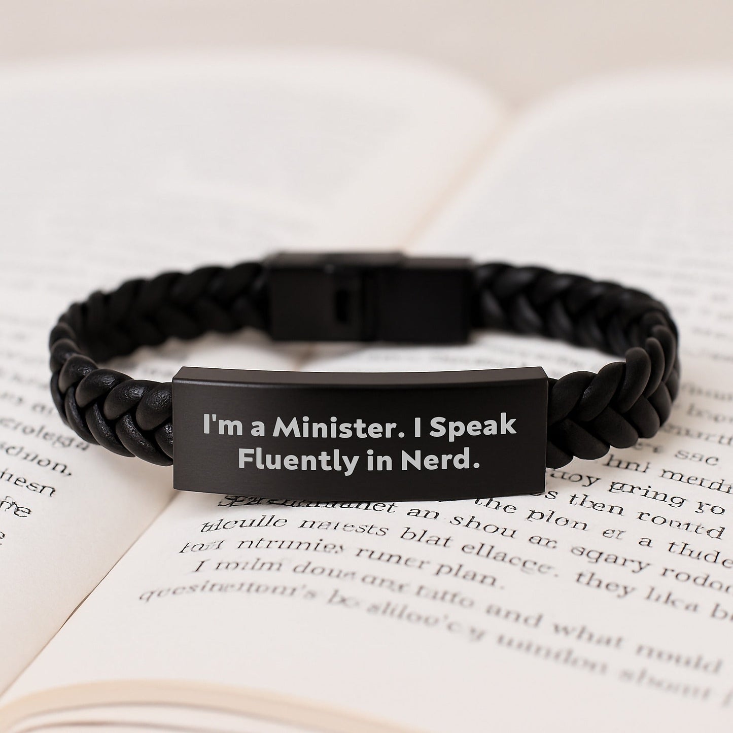 Funny Minister Gifts from Men - I'm A Minister. I Speak Fluently In genius. Interlaced Leather Bracelet Birthday Unique Presents for Minister Friends - Victory Thru Vision