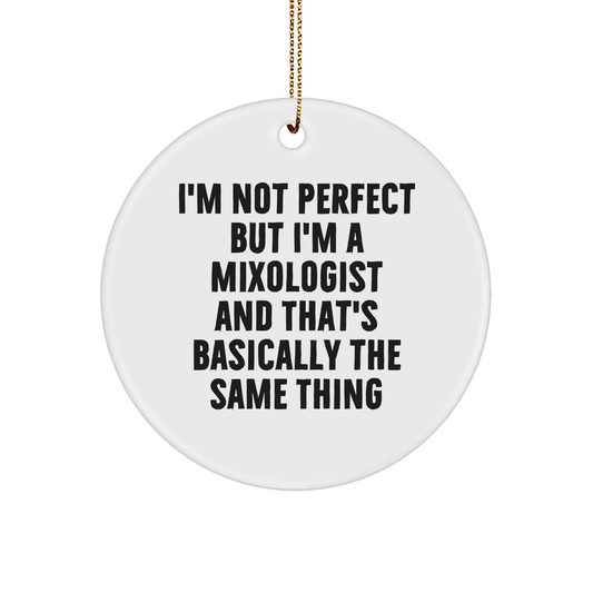 Funny Mixologist Gifts from Friends for Christmas - 'I'm Not Perfect' Circle Ornament, Unique Present for Him or Her - Victory Thru Vision