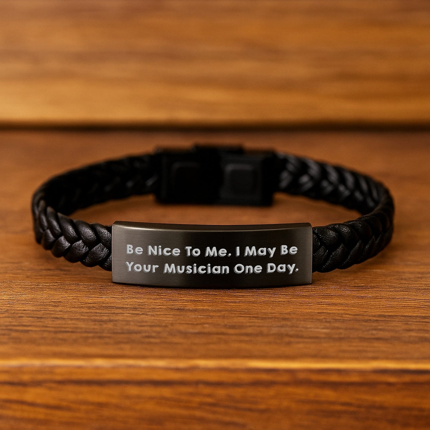 Funny Musician Gifts from Friends for Birthday - Interlaced Leather Bracelet with Quote 'Be Nice To Me. I May Be Your Musician One Day.' - Victory Thru Vision