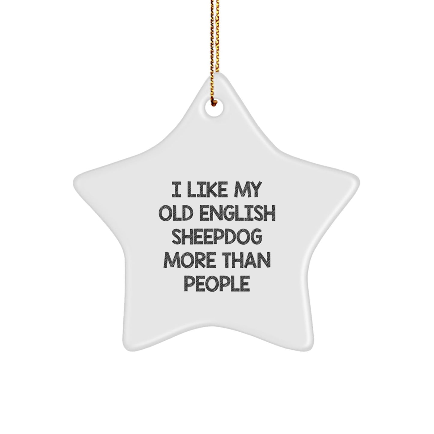 Funny Old English SheepDog Gifts for Friends, Star Ornament with Quote 'I Like My Old English SheepDog More Than People', Gifts from the Heart for Christmas Unique Gifts - Victory Thru Vision