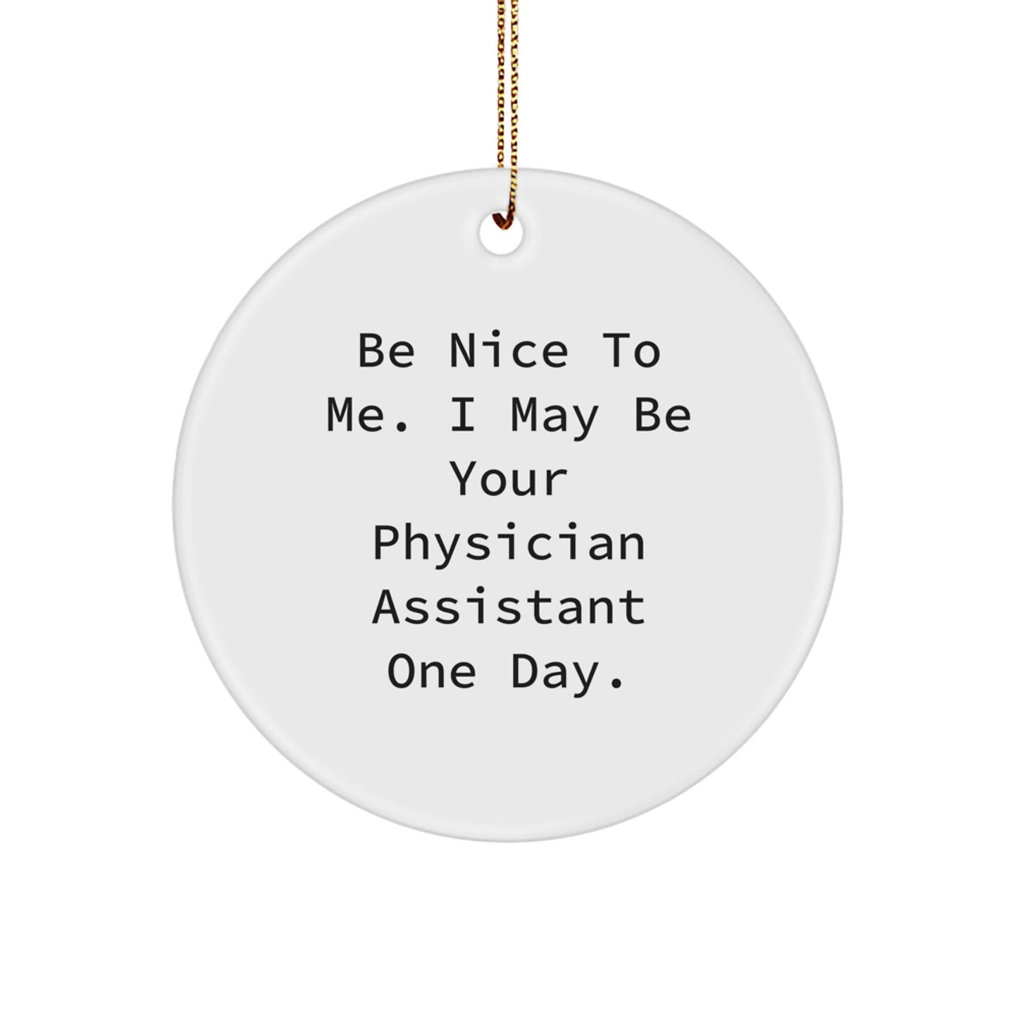 Funny Physician Assistant Gifts from Friends - Circle Ornament with Inspirational Quote 'Be Nice To Me. I May Be Your Physician Assistant One Day.' for Christmas - Victory Thru Vision