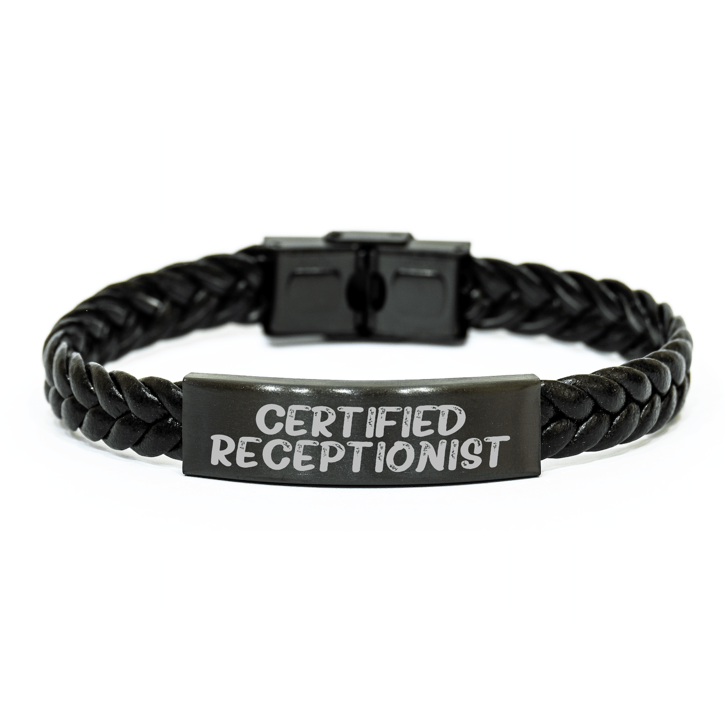Funny Quote Certified Receptionist Receptionist Gifts for Men from Coworkers on Father's Day Interlaced Leather Bracelet - Victory Thru Vision