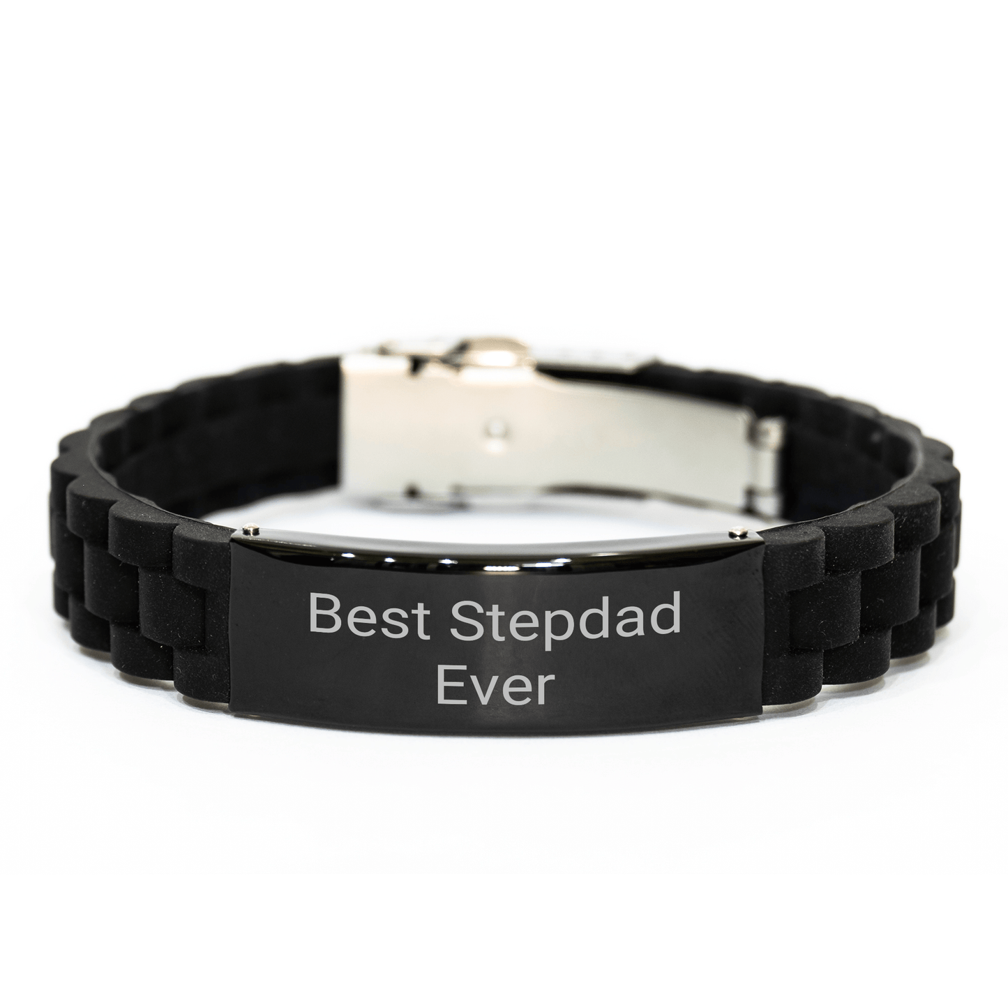 Funny Stepdad Gifts from Men - Best Stepdad Ever Glide lock Clasp Black Stainless Steel Silicone Adjustable Mother's Day Unique Gifts for Stepdad - Victory Thru Vision