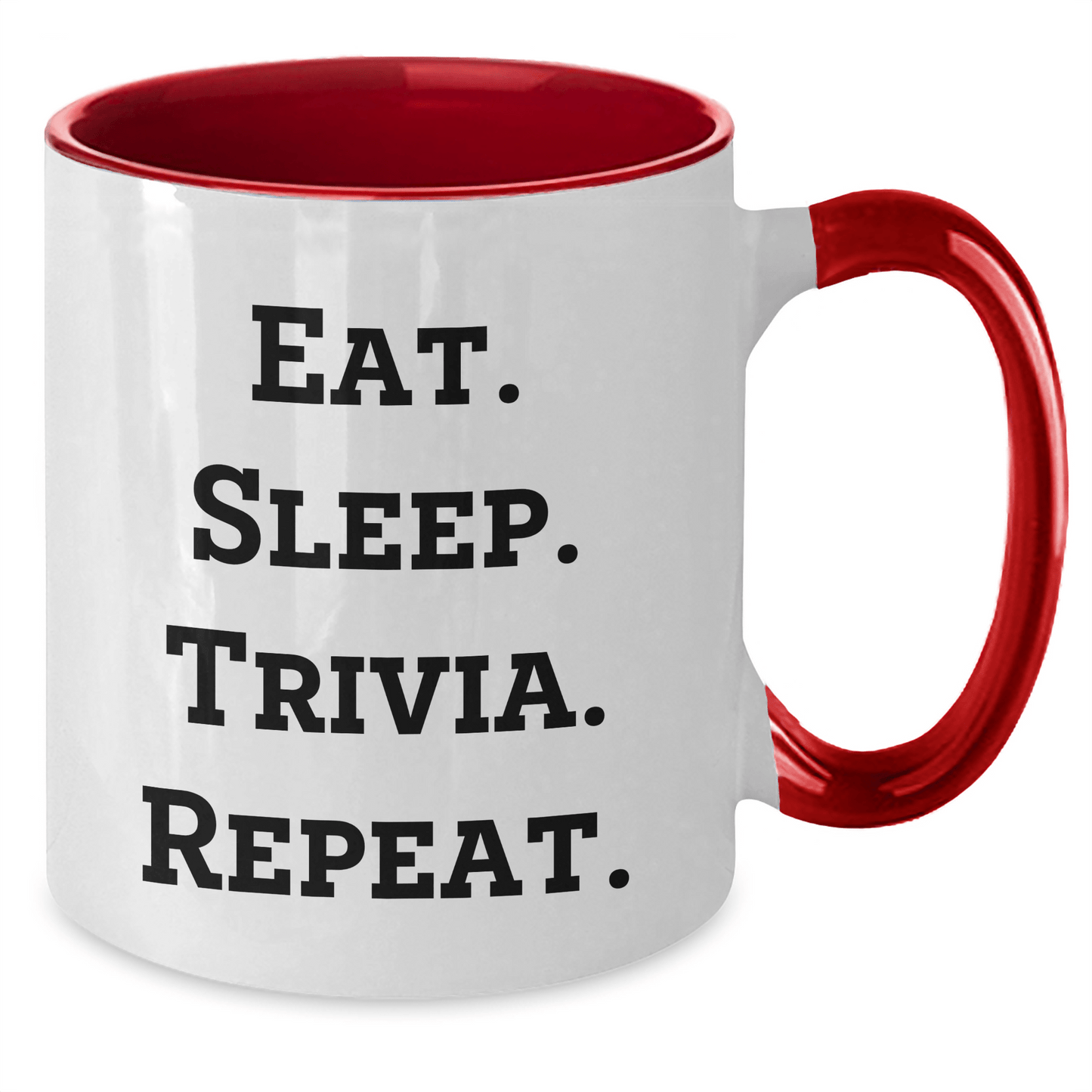 Funny Trivia Gifts for Friends, Coworkers, Family - Eat. Sleep. Trivia. Repeat. Two Tone Coffee Mug, Graduation Unique Gifts from Men, Women - Victory Thru Vision