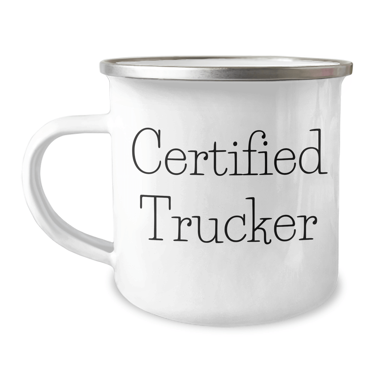 Funny Trucker Gifts for Dad - Certified Trucker Camping Mug, 12 oz Stainless Steel with Enamel Finish, Gifts from Men to Trucker Friends for Father's Day - Victory Thru Vision