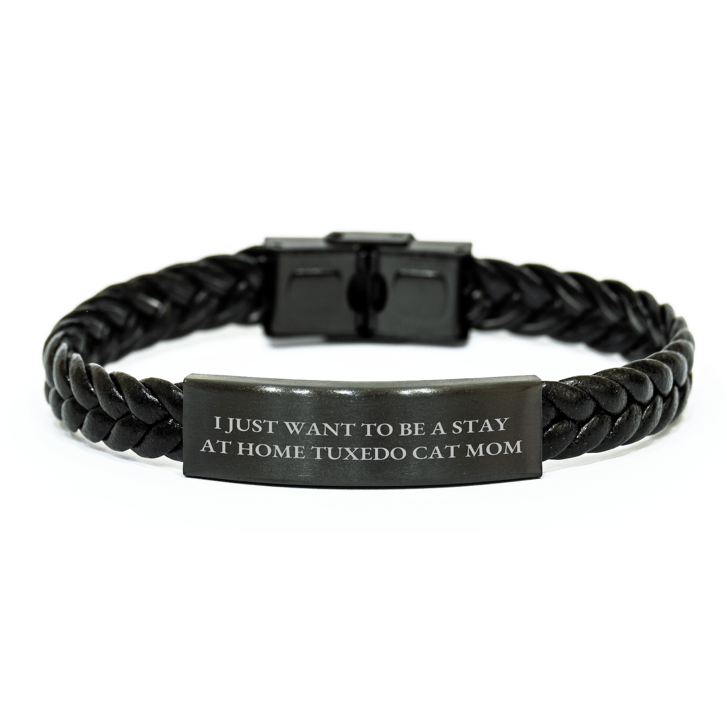 Funny Tuxedo Cat Mom Gifts from Dad for Father's Day, Interlaced Leather Bracelet for Men Women Friends Coworkers Family - Victory Thru Vision