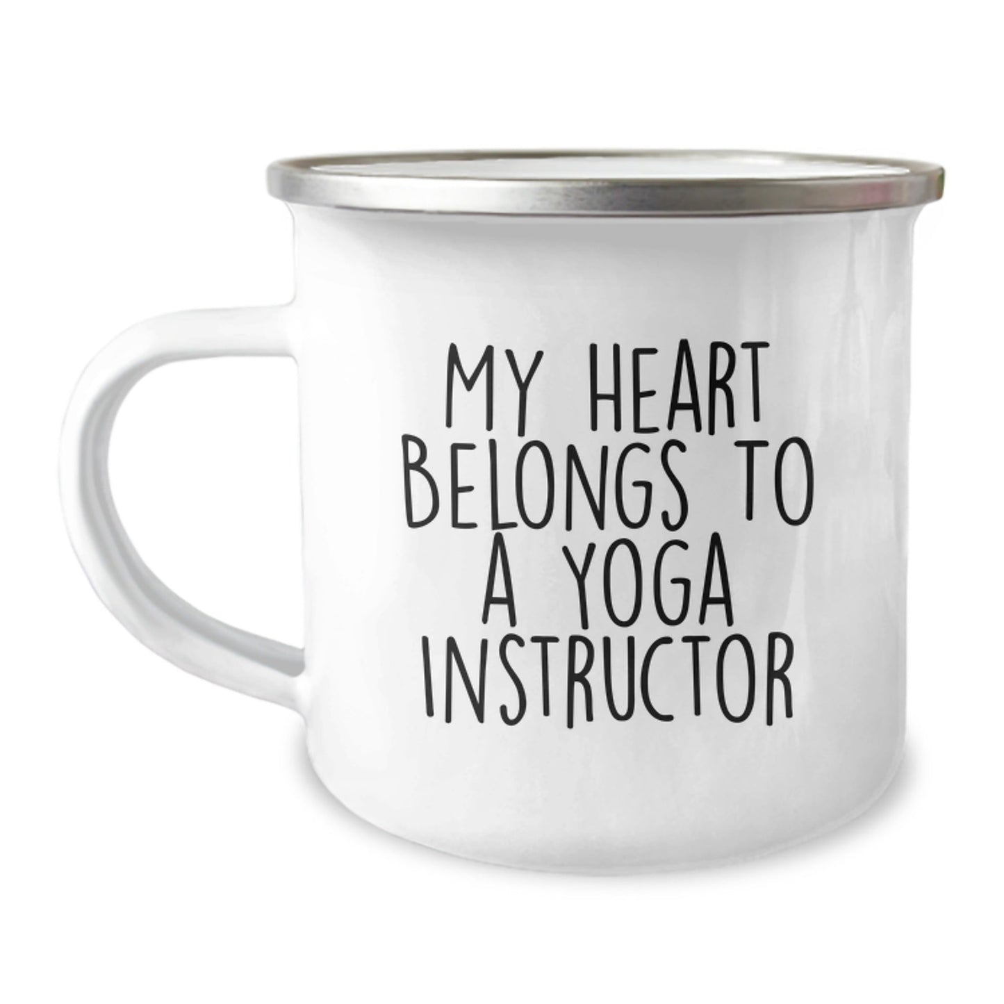 Funny Yoga Instructor Gifts from Family - 'My Heart Belongs To A Yoga Instructor' Camping Mug For Graduation - Victory Thru Vision