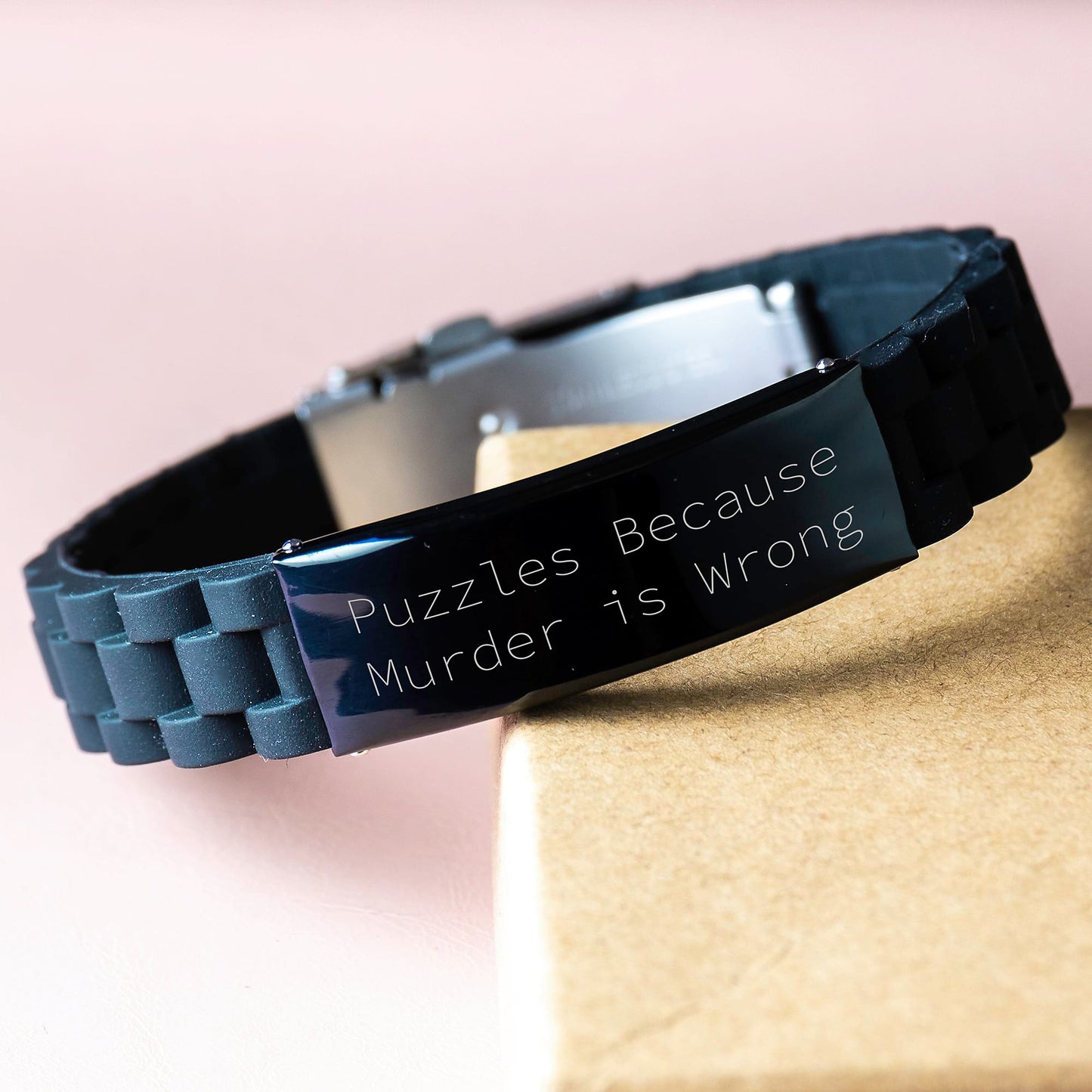 Funny Puzzle Enthusiast Gifts from Friends - Glide lock Clasp Bracelet for Women - Puzzles Because Murder Is Wrong Quote Christmas Unique Accessories - Image 3