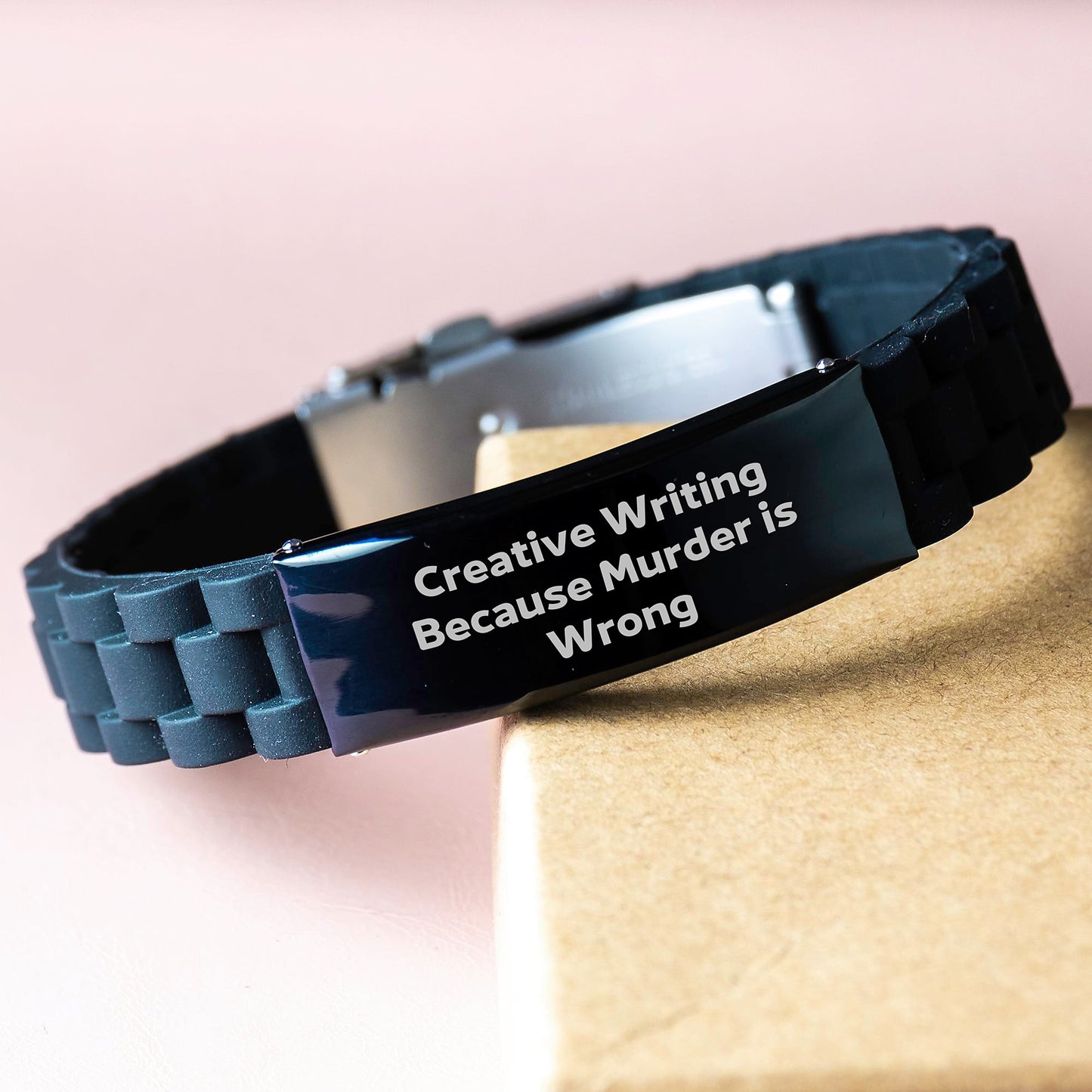 Creative Writing Inspirational Gifts from Men to Family Members - Funny 'Murder Is Wrong' Glide lock Clasp Bracelet, Black Stainless Steel, Christmas Unique - Image 3