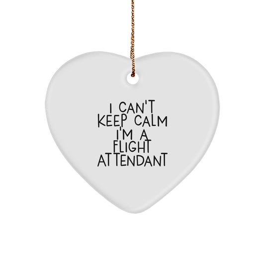 Funny Flight Attendant Gifts from Men, Women, or Friends for Christmas Unique Gifts - 'I Can't Keep Calm I'm A Flight Attendant' Heart Ornament - Image 1