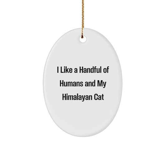 Himalayan Cat Lovers' Delight, Oval Ornament, Funny Quote Gifts from Friends for Family, 'I Like A Handful Of Humans And My Himalayan Cat', Christmas Unique Gifts - Victory Thru Vision