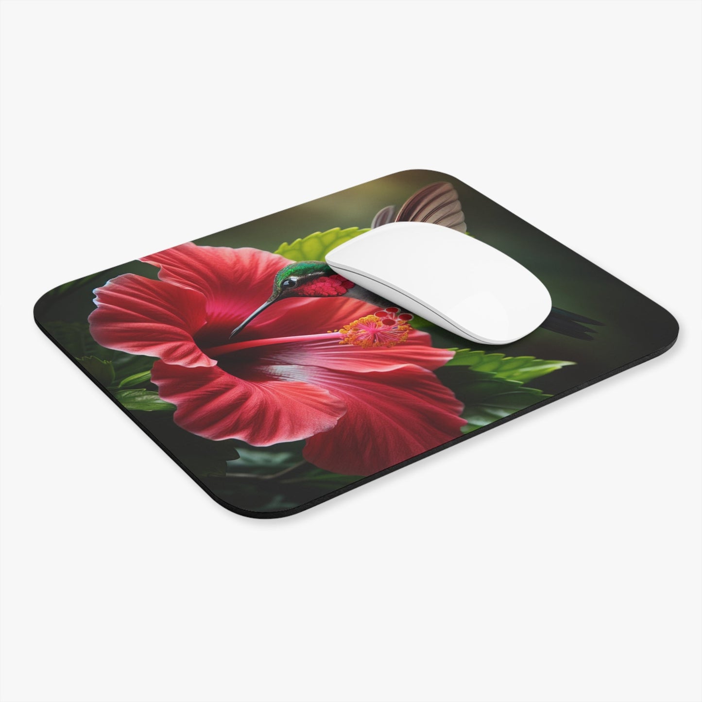Hummingbird Mouse Pad, Floral Desk Decor, Bird Lover Gift, Rectangle Office Accessory, Nature Print Mat - Victory Thru Vision