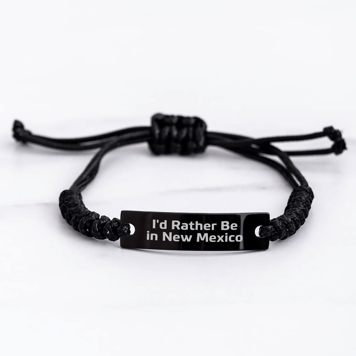 I'd Rather Be In New Mexico Rope Bracelet, Adjustable Black Stainless Steel with Interlaced Rope, Unique Gifts from New Mexico for New Mexico Graduates - 'I'd Rather Be In New Mexico' Quote Engraved - Victory Thru Vision