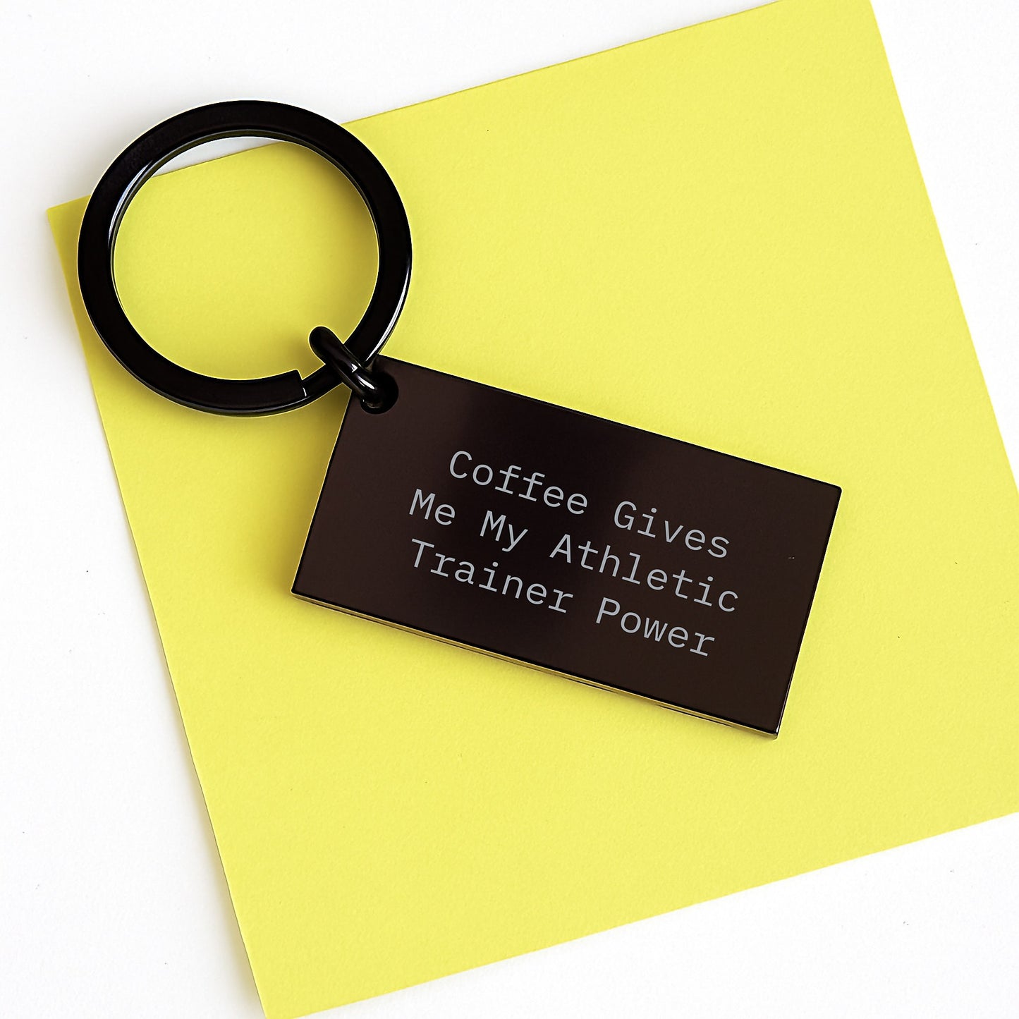 Funny Athletic Trainer Keychains Gifts for Friends from Men, Black Stainless Steel Keychain with Engraved Quote 'Coffee Gives Me My Athletic Trainer Power' - Image 3
