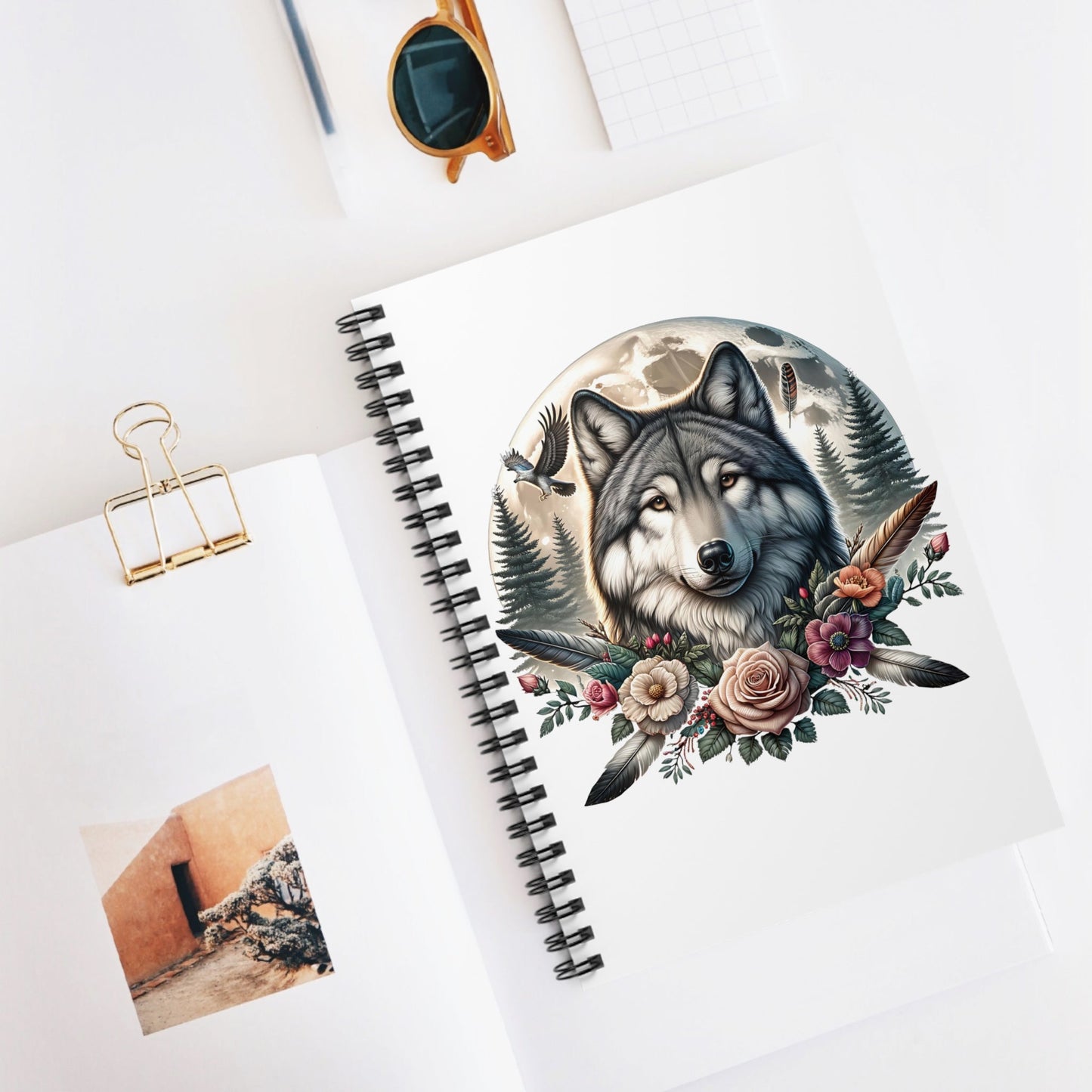 Native American Wolf Notebook, Wolves Lover, Journal, Sketchbook, Gift for Nature Enthusiast, Wildlife Stationery - Victory Thru Vision