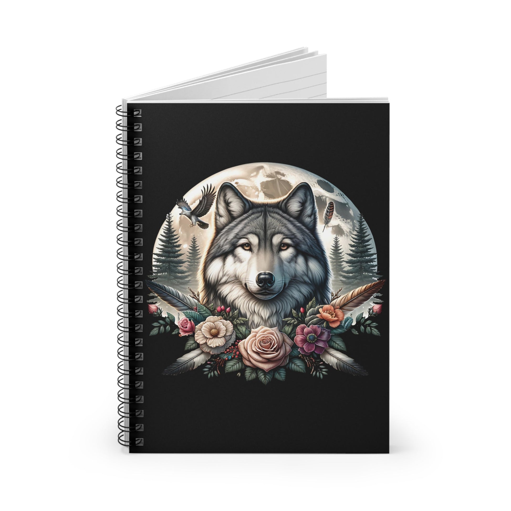 Native American Wolf Spiral Notebook, Wolves Lover. Ruled Line Journal, Gift for Writers, Animal Art Stationery, Wildlife - Victory Thru Vision