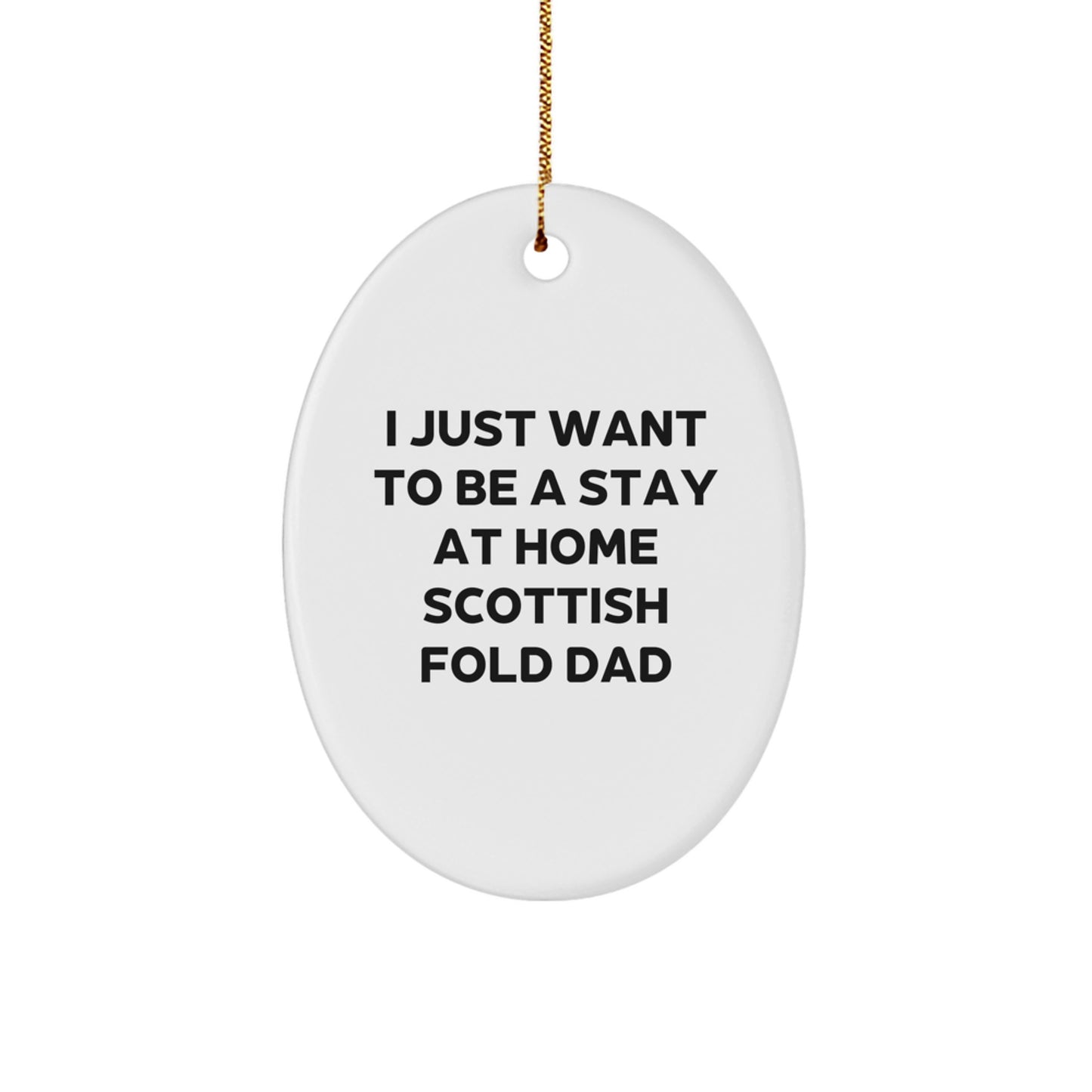 Funny Scottish Fold Cat Dad Gifts from Men to Friends for Christmas Unique Oval Ornament - Image 1