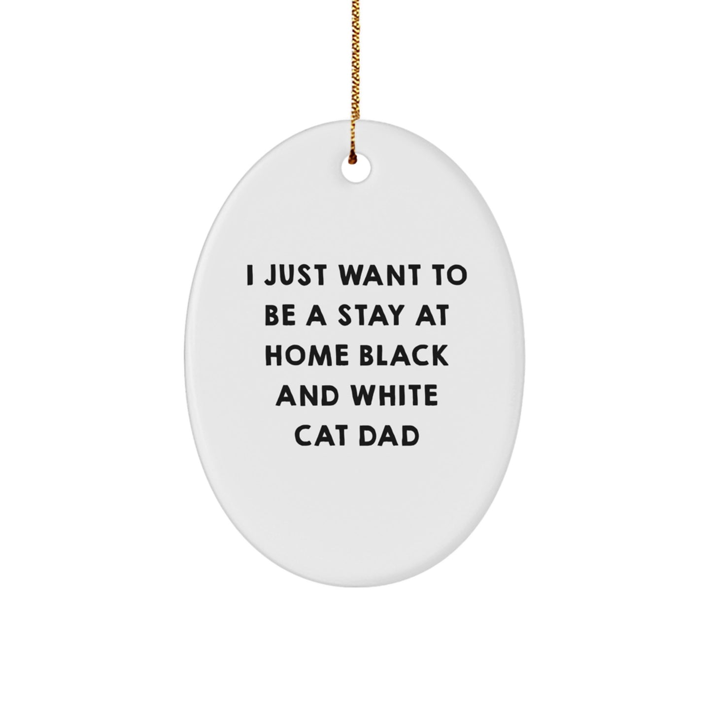 Funny Black and White Cat Dad Gifts from Men to Family for Christmas Unique Oval Ornament - Image 1