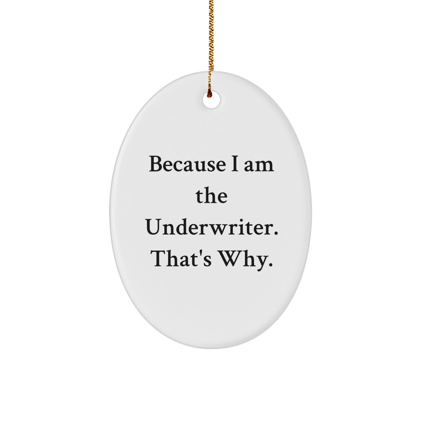 Funny Underwriter Gifts from Men - Oval Ornament 'Because I Am The Underwriter. That's Why.' for Christmas Unique Gifts for Underwriter Friends - Image 1