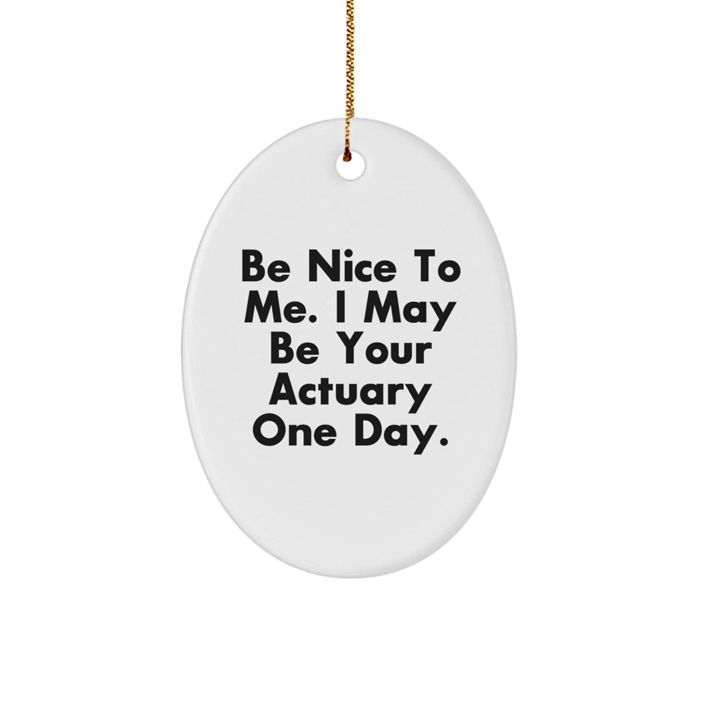 Funny Actuary Gifts from Friends for Actuary Men - Oval Ornament Be Nice To Me Quote, Christmas Unique Gifts - Image 1