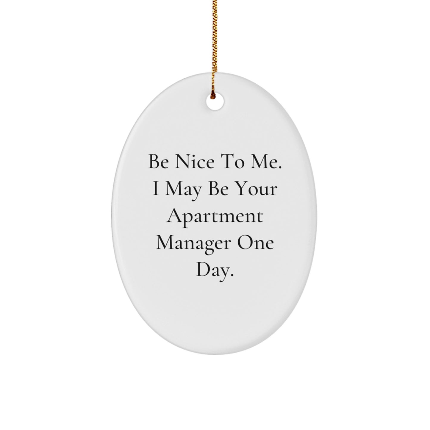 Funny Apartment Manager Gifts for Men, Funny Oval Ornament 'Be Nice to Me' - Christmas Unique Gifts from Friends and Family for Apartment Manager - Image 1