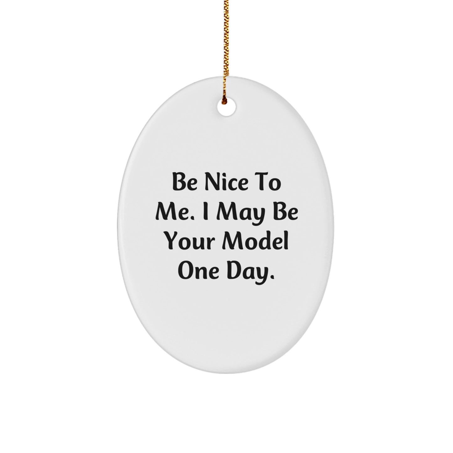 Funny Model Gifts from Family, Oval Ornament for Men, Be 'Nice to Me' Model Christmas Unique Gifts - Image 1