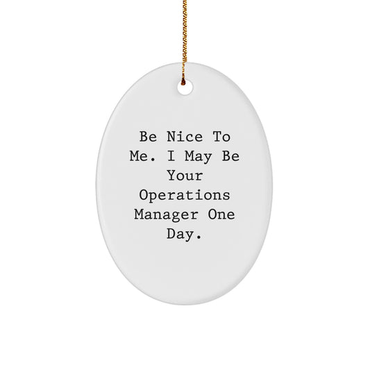 Funny Operations Manager Gifts for Men - Oval Ornament 'Be Nice To Me' Christmas Unique Gifts from Friends - Image 1