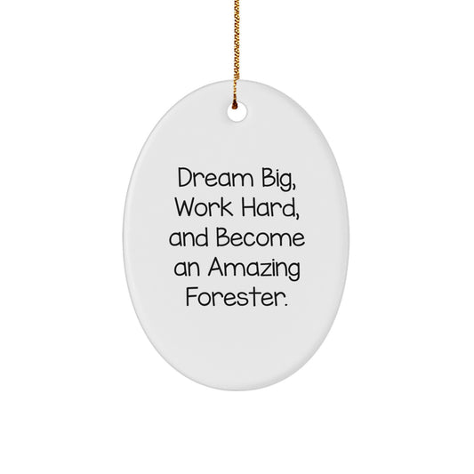 Gifts from Friends for Forester Men, Funny Christmas Ornament with Dream Big Quote, Oval Shaped MDF Decor - Image 1