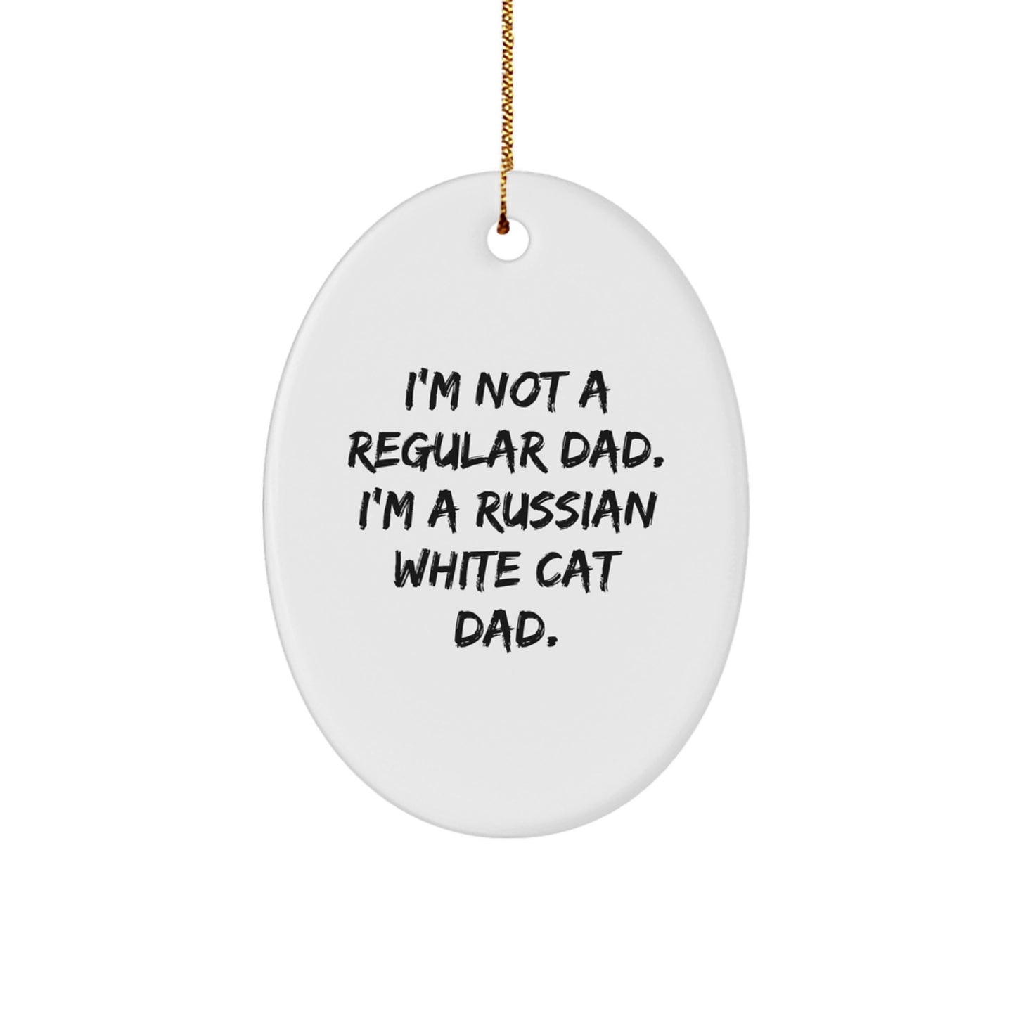 Funny Russian White Cat Dad Gifts for Men - Oval Ornament from Dad with Love - Christmas Unique Presents for Family - Image 1