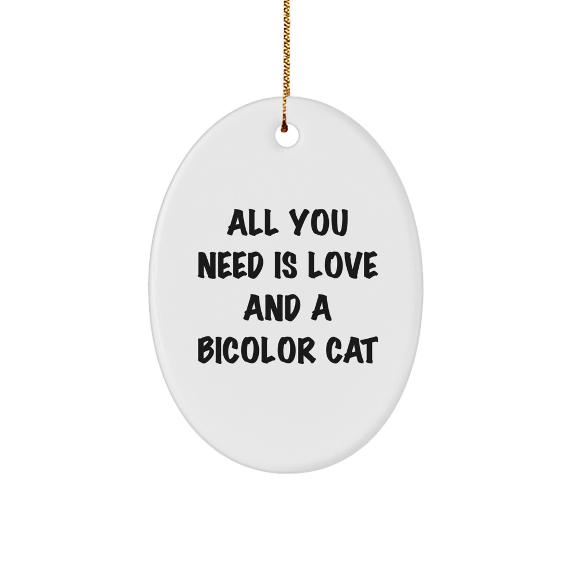 Bicolor Cat Lovers Gifts from Family - Oval Ornament with Quote 'All You Need Is Love And A Bicolor Cat' for Christmas - Image 1