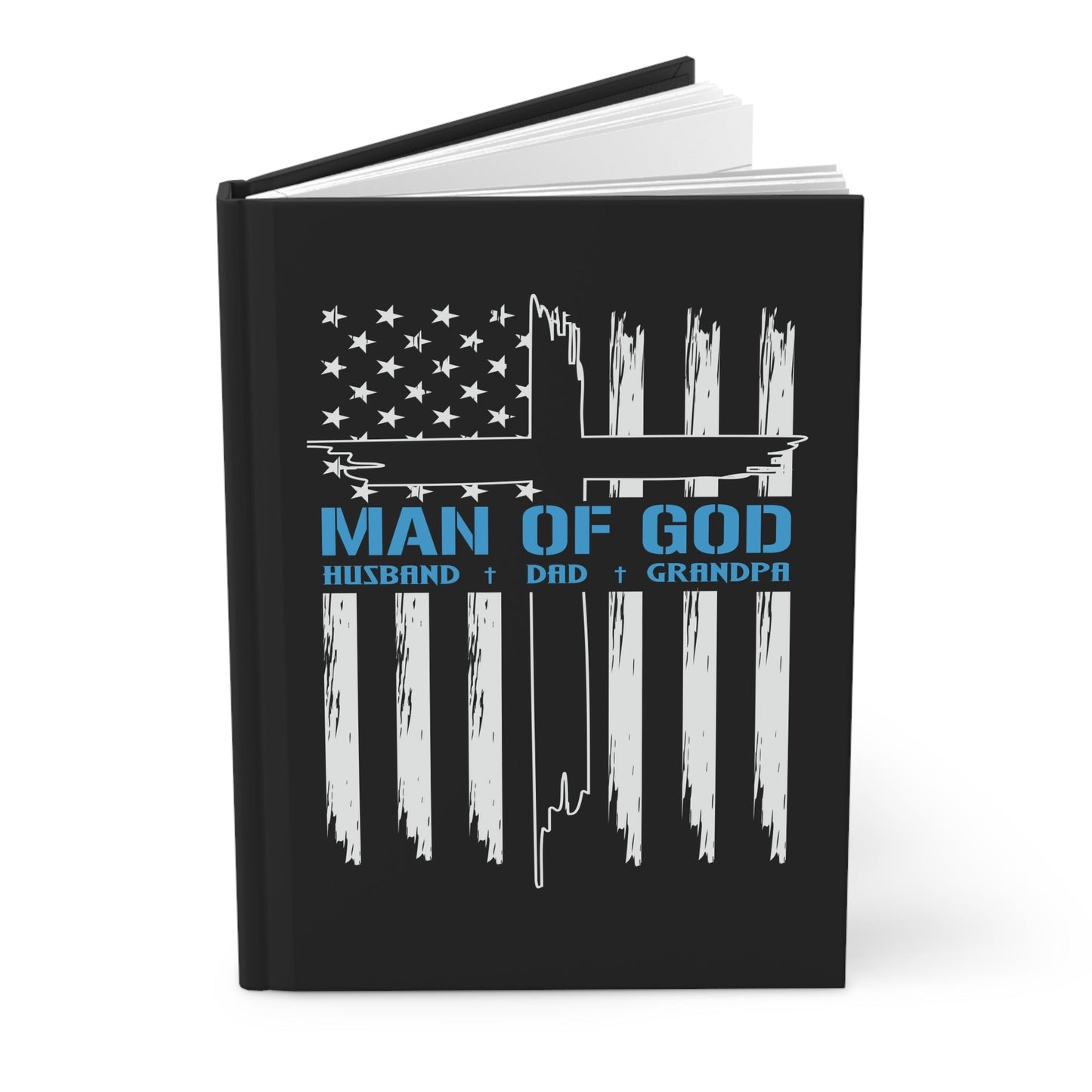 Patriotic Man Of God Cross Religious Hardcover Journal, Man Of God Cross American Flag Notebook, Diary, Christian Faith Gift, Inspirational Writing - Victory Thru Vision