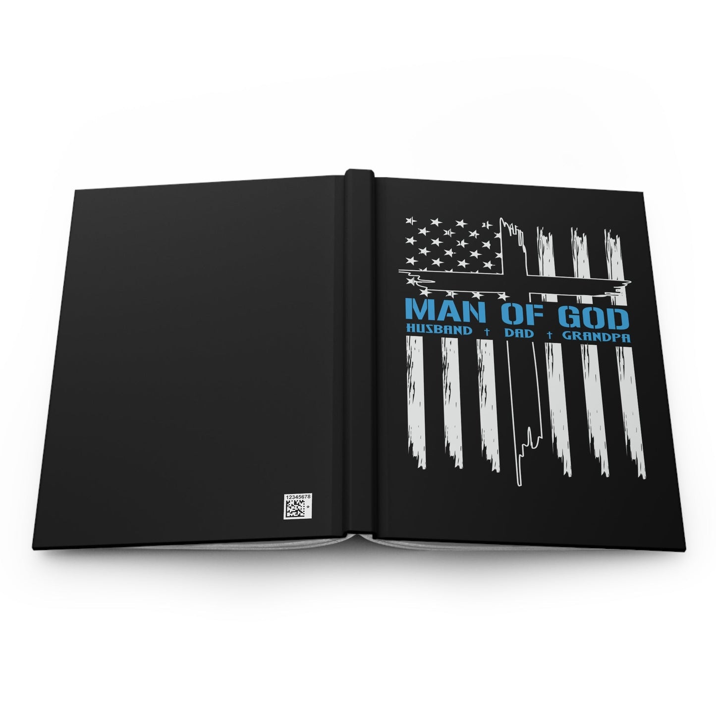 Patriotic Man Of God Cross Religious Hardcover Journal, Man Of God Cross American Flag Notebook, Diary, Christian Faith Gift, Inspirational Writing - Victory Thru Vision