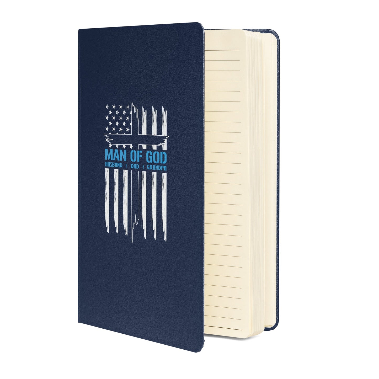 Patriotic Man of God Journal, Religious Notebook, Inspirational, Christian Notebook, American Flag, Hardcover bound notebook - Victory Thru Vision