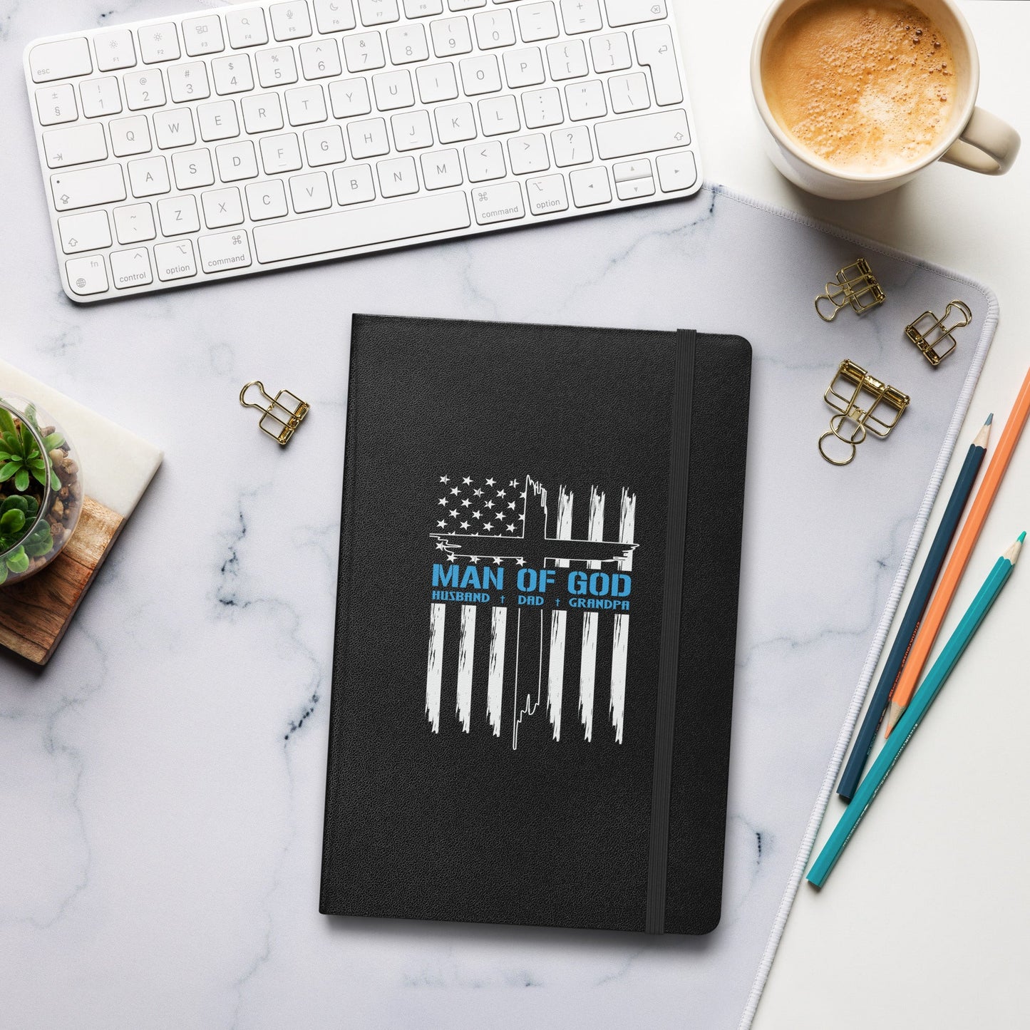 Patriotic Man of God Journal, Religious Notebook, Inspirational, Christian Notebook, American Flag, Hardcover bound notebook - Victory Thru Vision