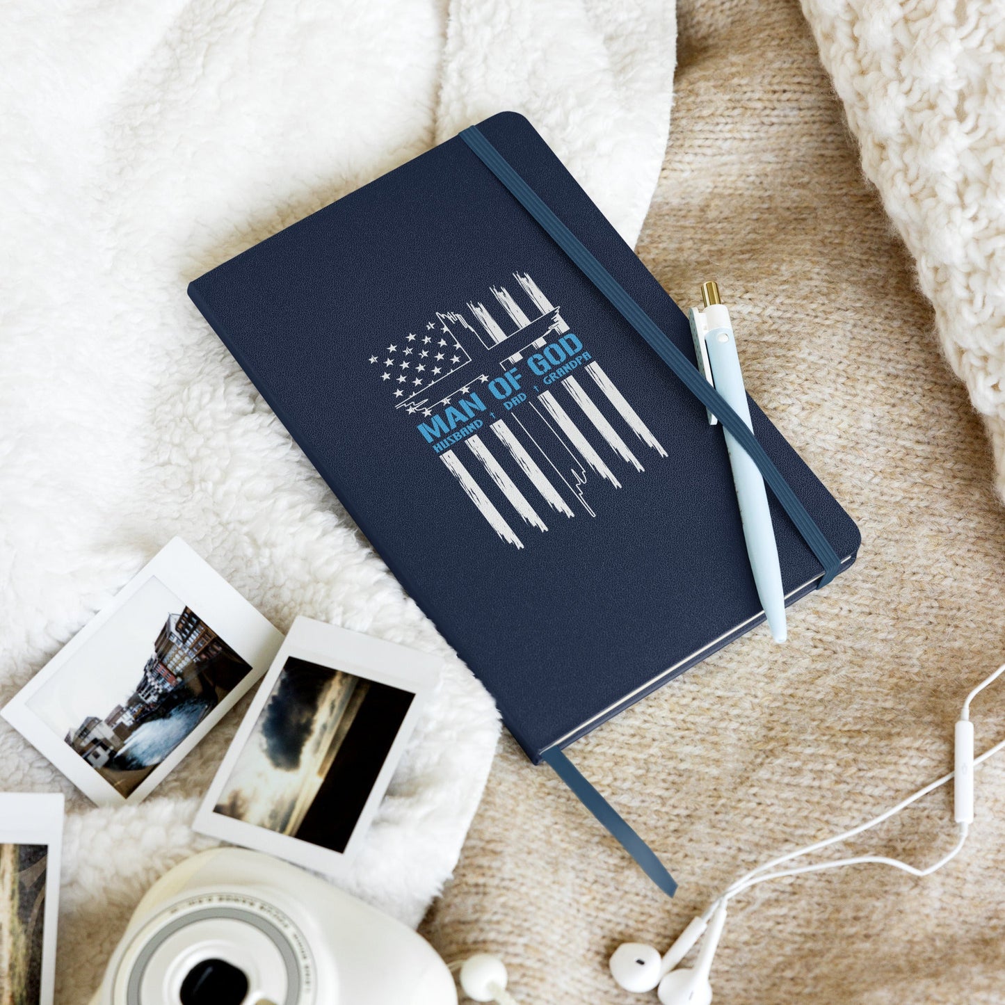 Patriotic Man of God Journal, Religious Notebook, Inspirational, Christian Notebook, American Flag, Hardcover bound notebook - Victory Thru Vision
