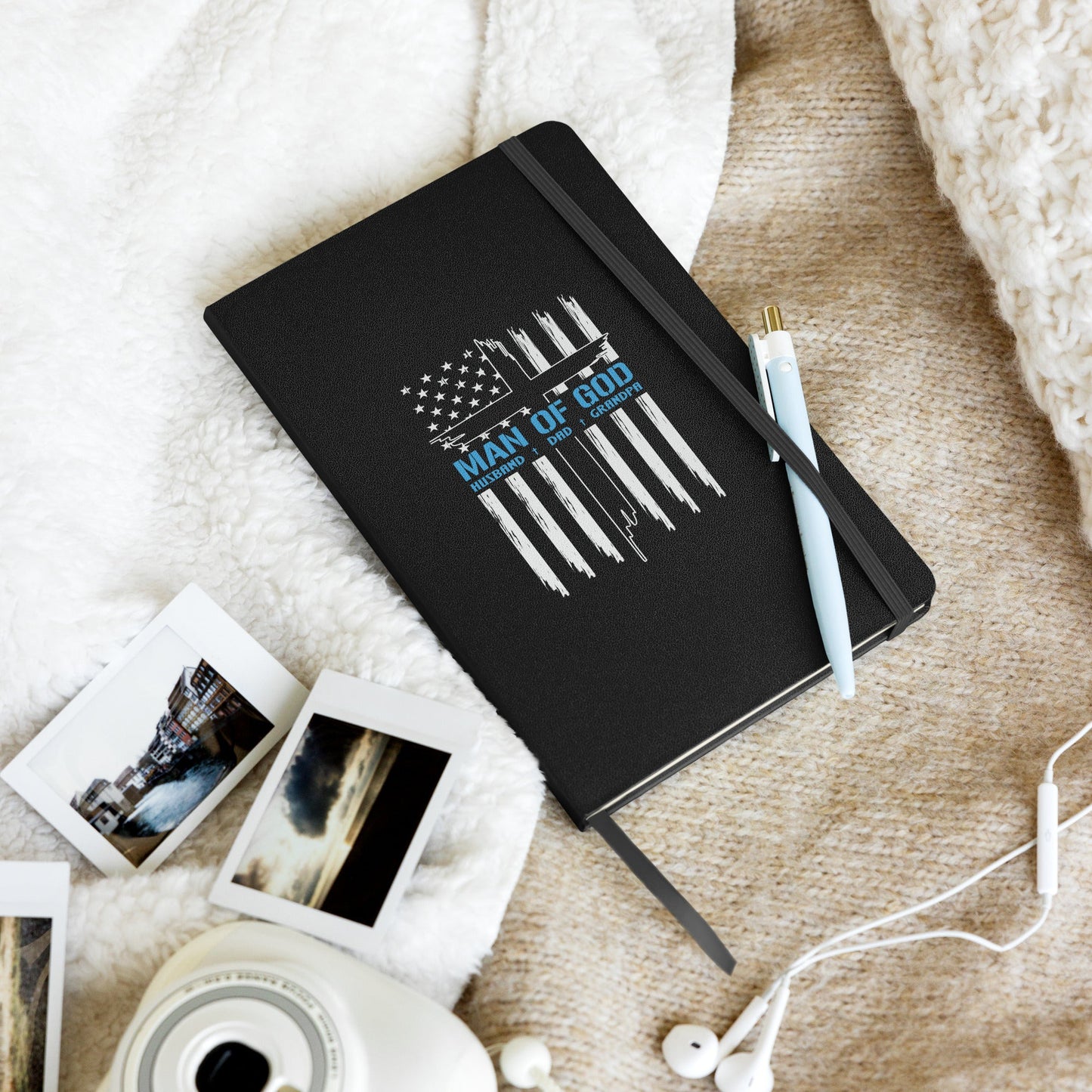 Patriotic Man of God Journal, Religious Notebook, Inspirational, Christian Notebook, American Flag, Hardcover bound notebook - Victory Thru Vision