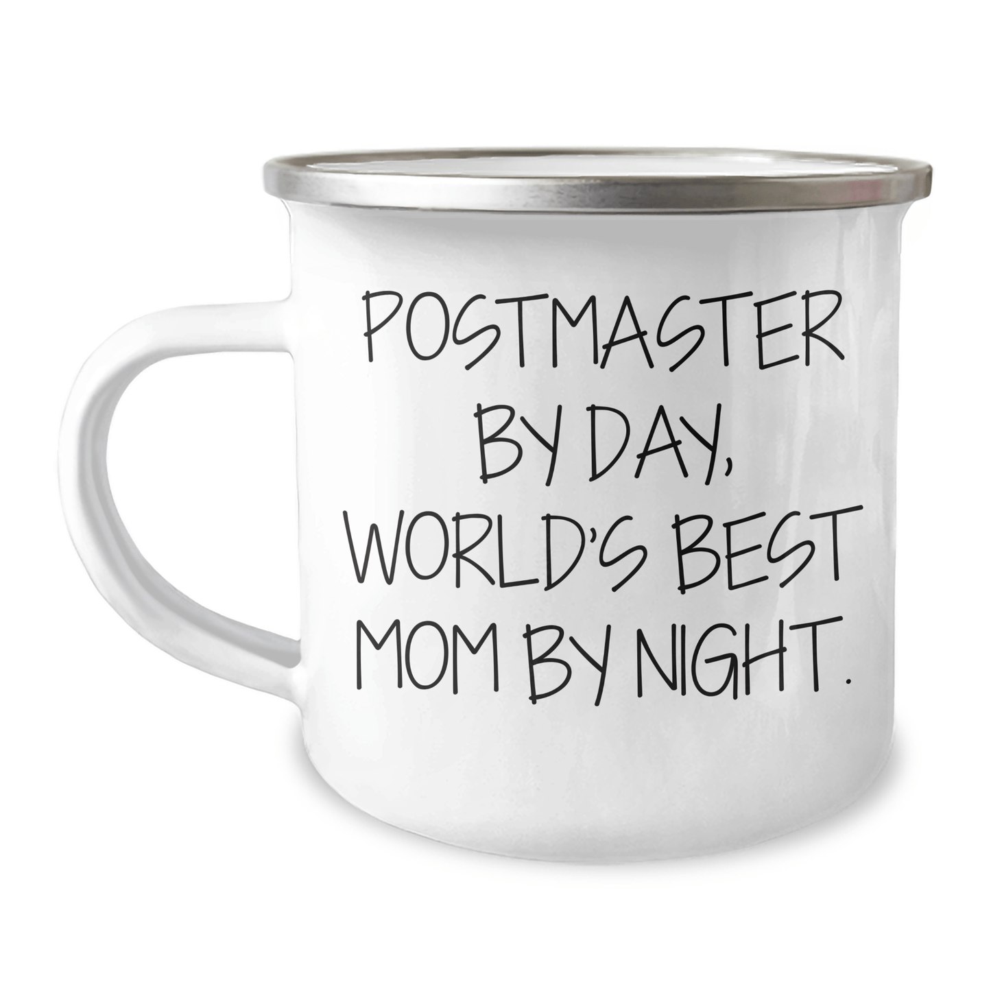 Postmaster Gifts from Mom By Night, Funny Camping Mug for Graduation, Enamel Finish, 12 oz Capacity - Victory Thru Vision