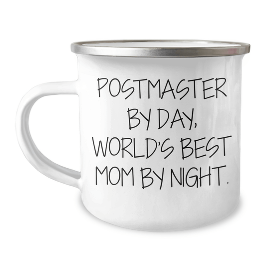 Postmaster Gifts from Mom By Night, Funny Camping Mug for Graduation, Enamel Finish, 12 oz Capacity - Victory Thru Vision