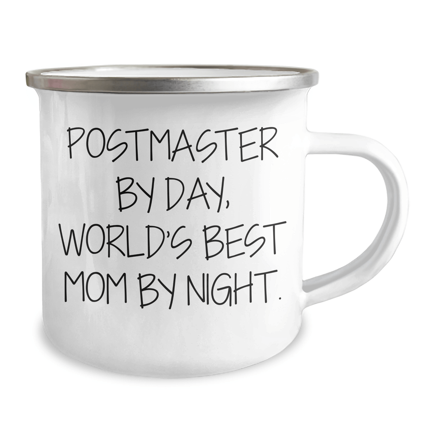 Postmaster Gifts from Mom By Night, Funny Camping Mug for Graduation, Enamel Finish, 12 oz Capacity - Victory Thru Vision