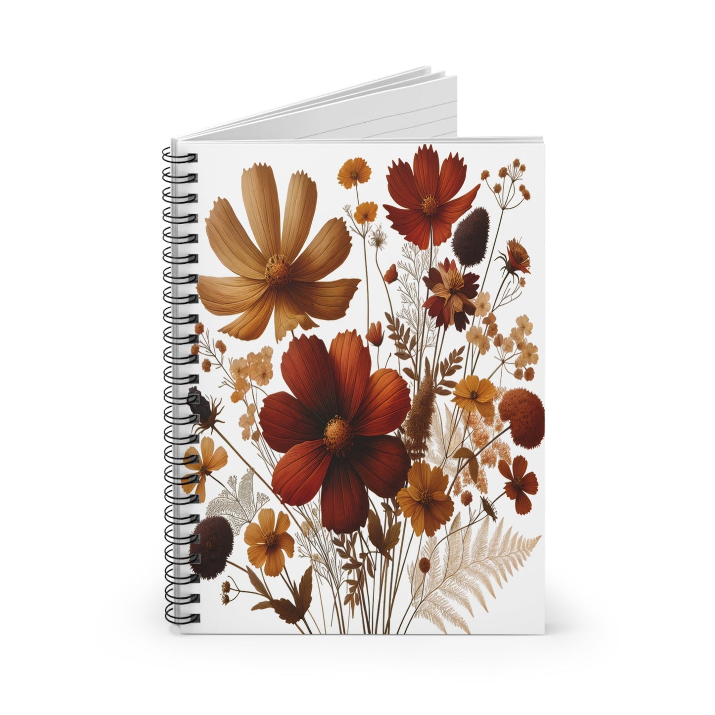 Pressed Flowers Spiral Notebook, Botanical Journal, Ruled Line Notebook, Nature Lover Gift, Floral Diary - Victory Thru Vision