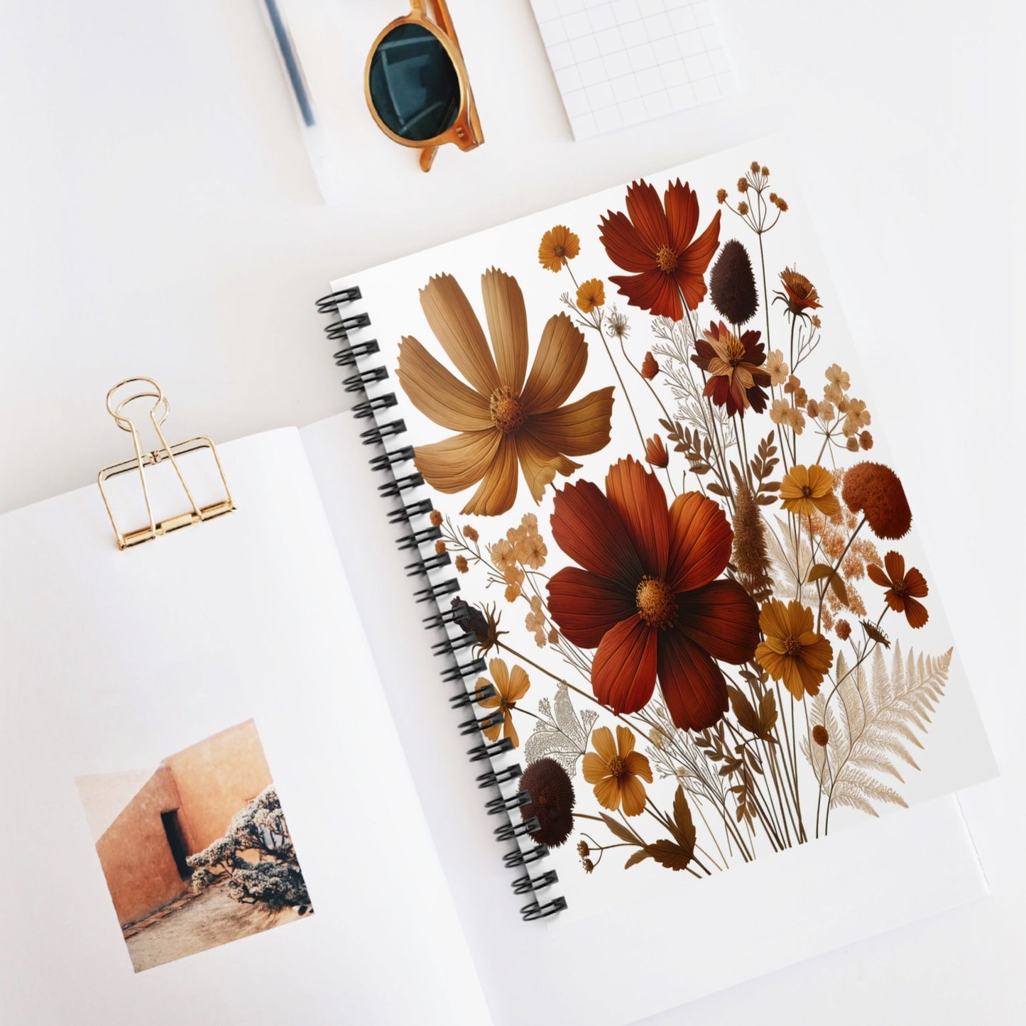 Pressed Flowers Spiral Notebook, Botanical Journal, Ruled Line Notebook, Nature Lover Gift, Floral Diary - Victory Thru Vision