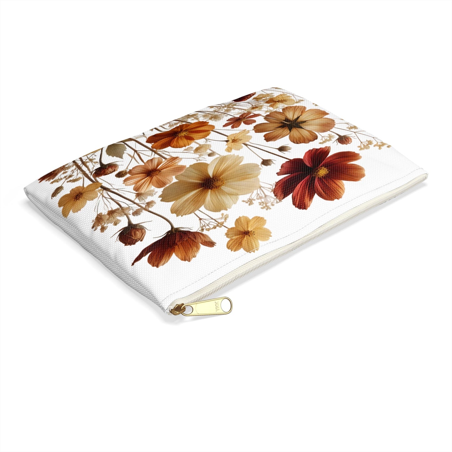 Pressed Wildflowers Accessory Pouch, Floral Makeup Bag, Botanical Zipper Pouch, Small Travel Organizer, Gift for Gardeners - Victory Thru Vision