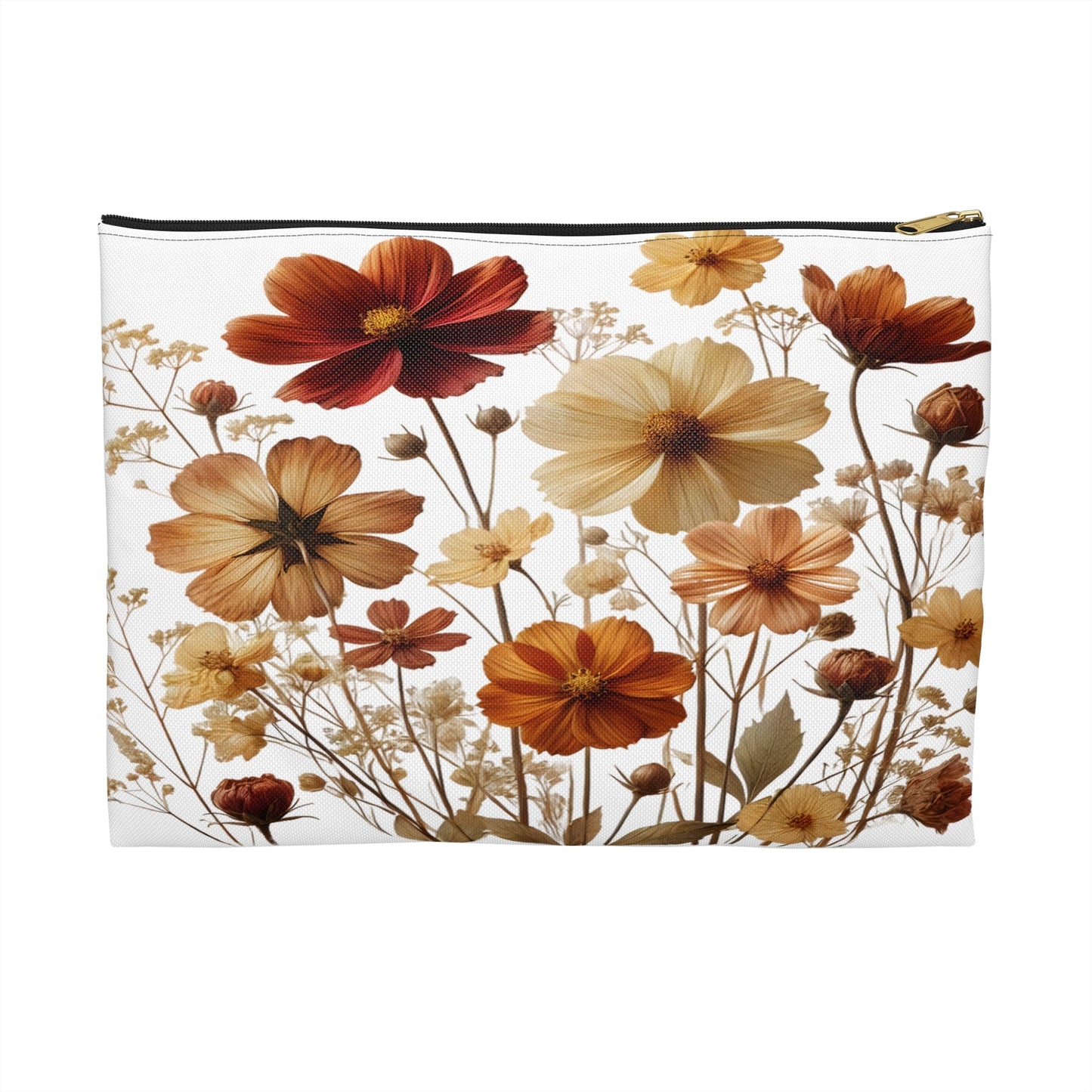 Pressed Wildflowers Accessory Pouch, Floral Makeup Bag, Botanical Zipper Pouch, Small Travel Organizer, Gift for Gardeners - Victory Thru Vision